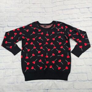 Torrid Sweater Womens 0 US L Black Red Heart Lollipop Intarsia Crew Neck Knit